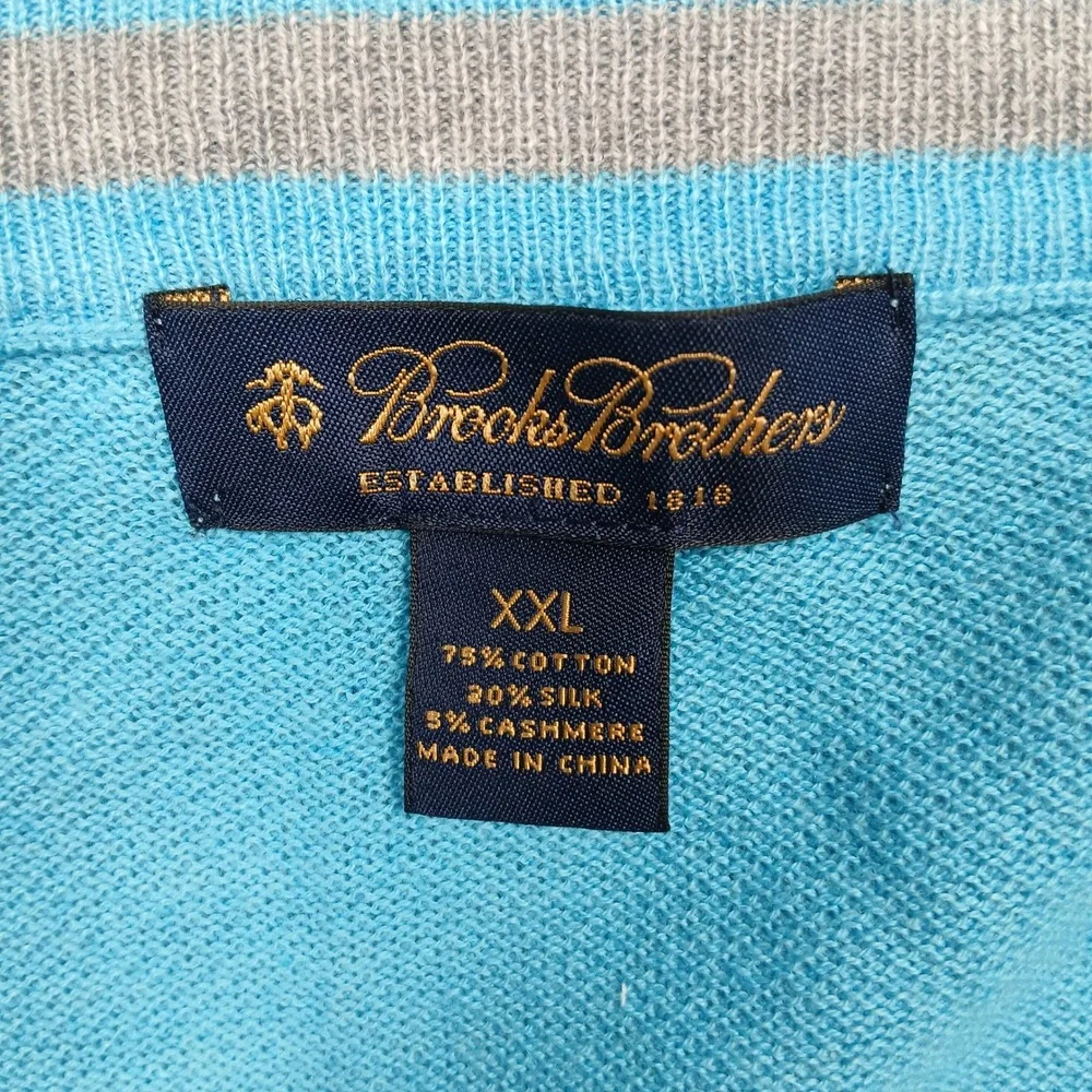 Brooks Brothers Men's XXL Blue 1/4 Zip‎ Sweater Cotton Silk Cashmere Blend Read